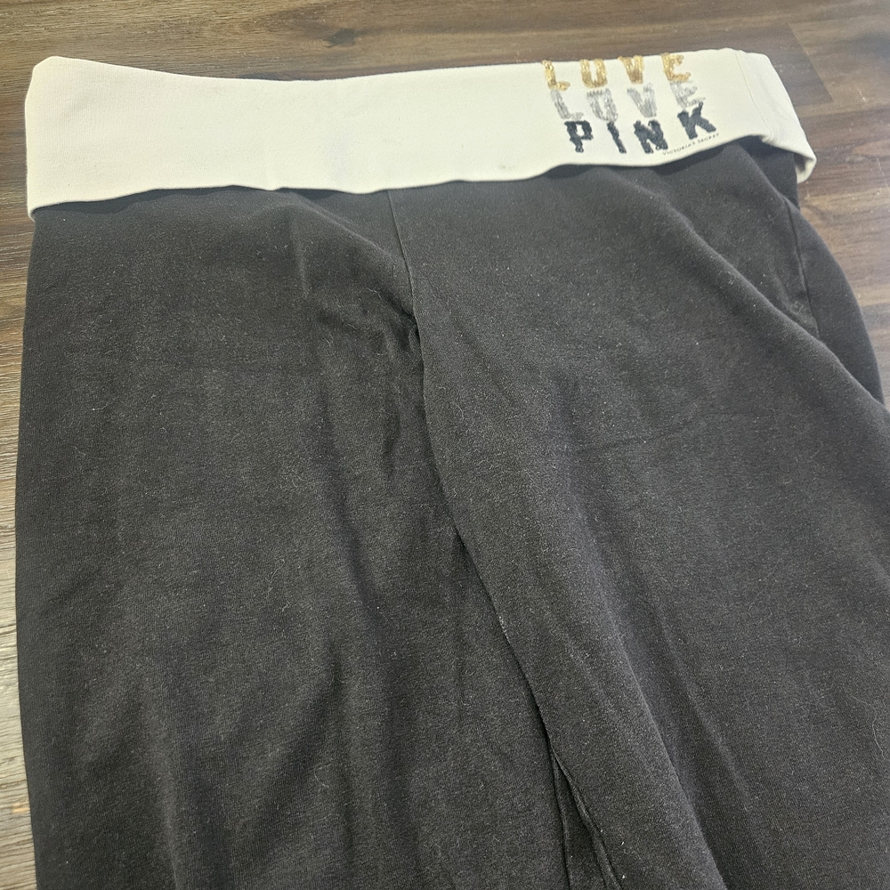 Victoria Secret Pink Vintage Fold Over yoga Pants With Bling Logo Sz Large